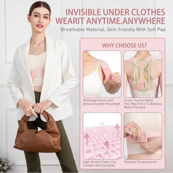 NEW Posture Corrector for Women, Adjustable Upper Back Brace in Pink Size Large - Picture 10 of 10